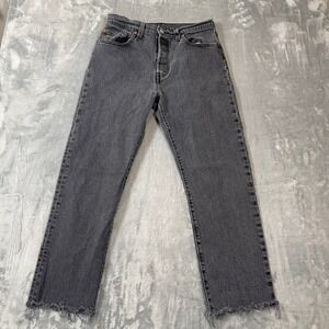 Levis 501 Women's Jeans Size 28x26 Washed Black Straight Leg Button Fly Raw Hem
